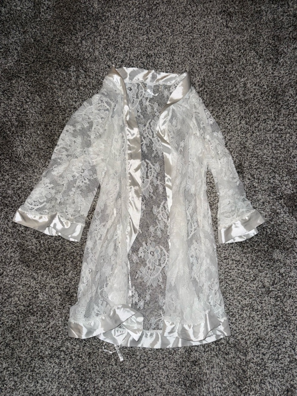 Sheer White Lace Satin-Trim Robe